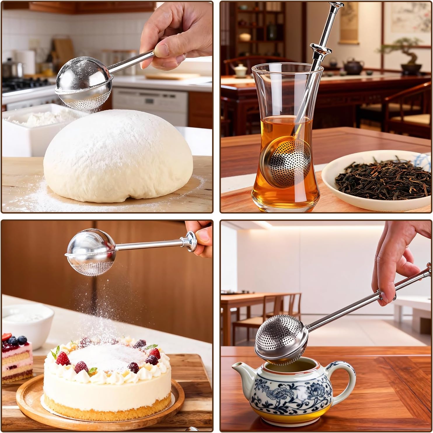 Skiennix Flour Duster | Stainless Steel Powder Sugar Shaker with Spring Handle - 2PCS Set