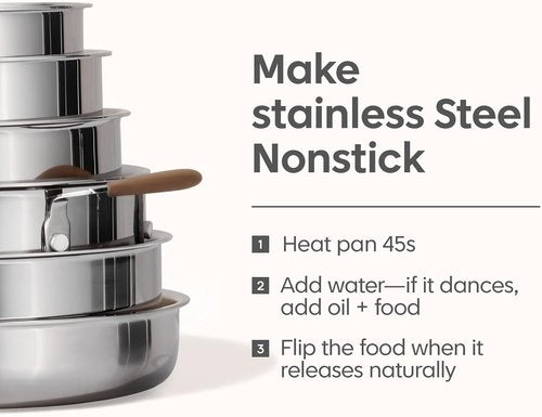 CAROTE 13 PCS Tri-Ply Stainless Steel Cookware Set - Induction Ready, Detachable Handle, Oven Safe