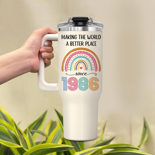 GLAKEUN 40th Birthday Gifts for Women - 40th Birthday Decorations for Her, Woman - 40&Fabulous - 1986 Bday Gifts Cups for Women - 1986 Present Gift for Mom, Wife, Sister - Turning Forty Tumbler 40oz