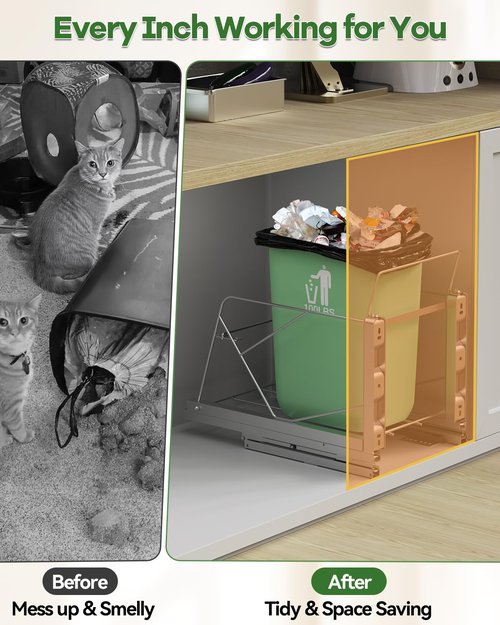 LIONONLY Pull Out Trash Can Under Cabinet, Door Mount & Pull Handle Twin-Mode, Pull-Out Garbage Holder, Under Sink Pull-up Kit with Soft-Close Slides, for Kitchen, Sink, Drawer(Bin Not Included)