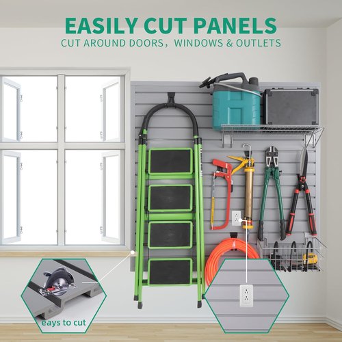FRAYSCENT Slat Wall Paneling - Durable Garage Storage System | PVC Tool Organizer, Grey 4ft x 8ft