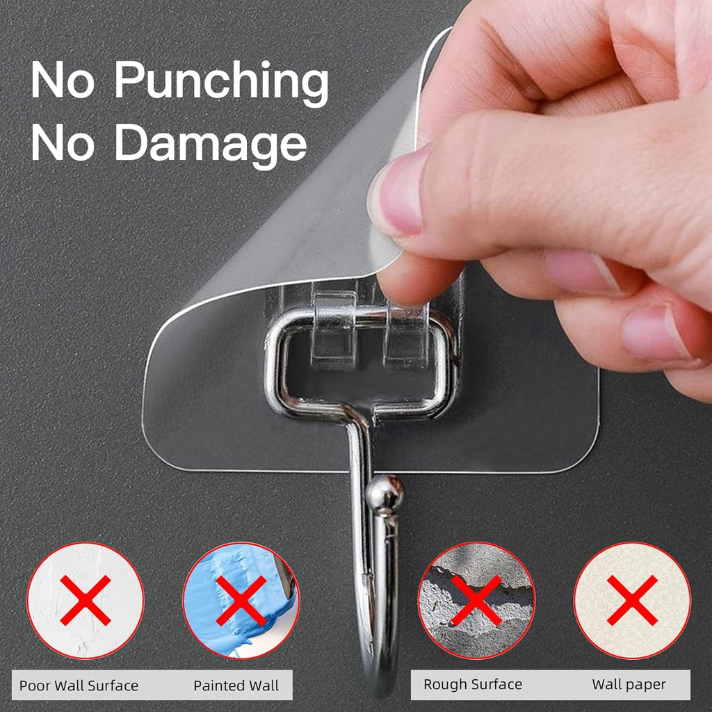 Skiennix Heavy-Duty Wall Hooks - Self-Adhesive, Traceless & Waterproof | 10 Pack for Home & Kitchen