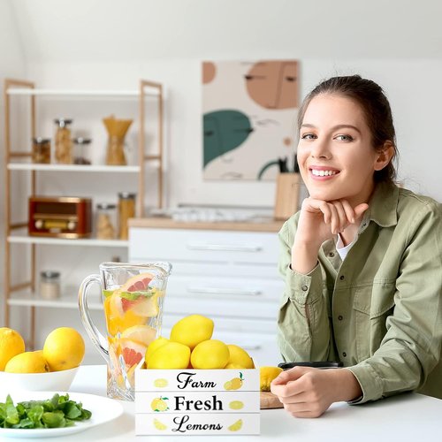 Marsui Lemon Decor Set - Mini Wooden Crate with 8 Fake Lemons for Rustic Summer Home Decor