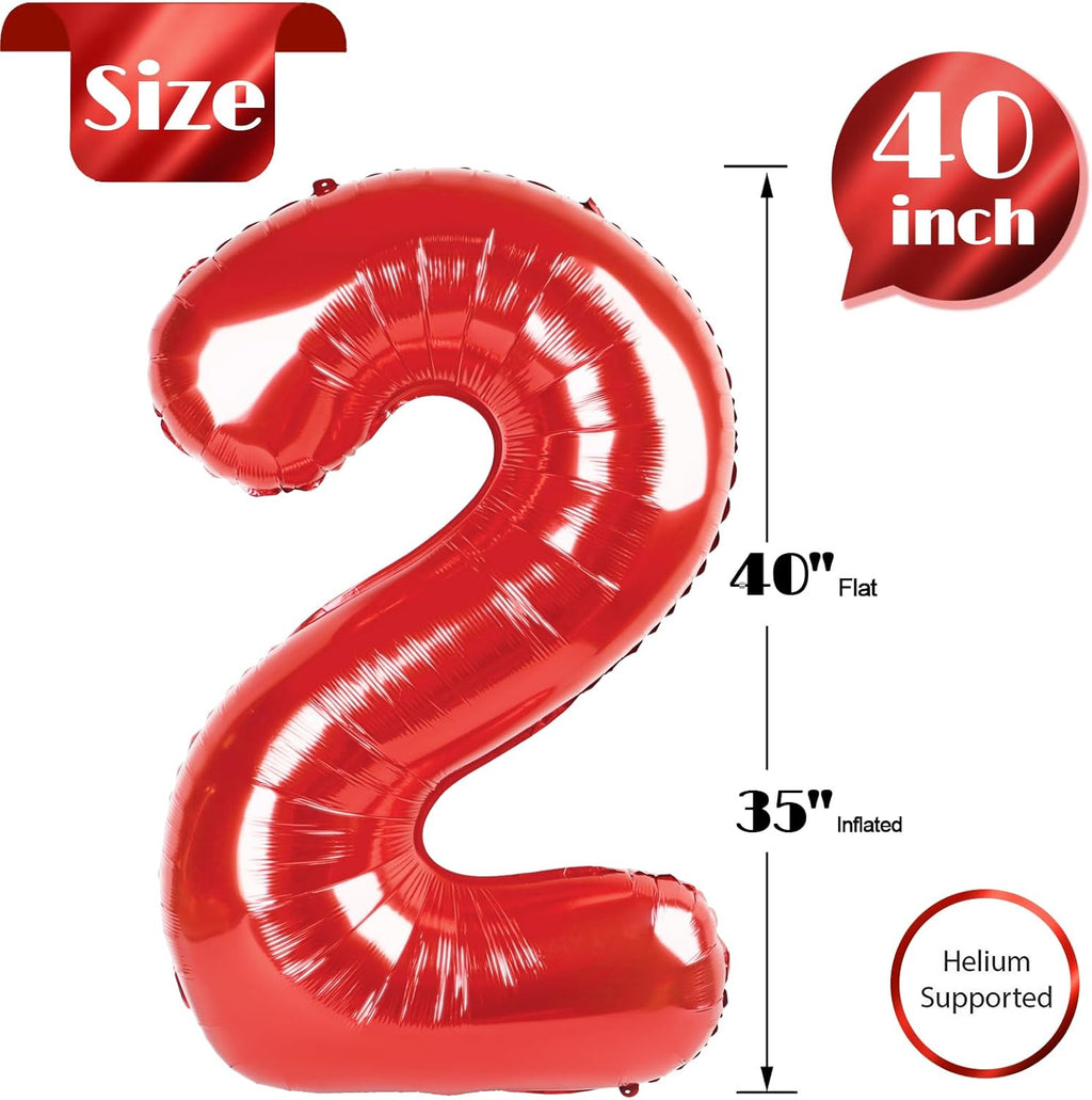 Red Number 2 Balloon - 40 Inch Sparkling Decoration for 2nd Birthday Parties | Kids' Celebration Decor
