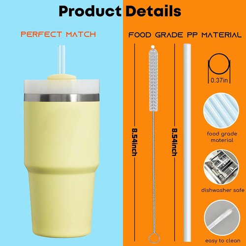 ALINK Clear Replacement Straws - Reusable 6 Pack for Stanley 20oz & 14oz Tumblers | Dishwasher Safe & BPA Free