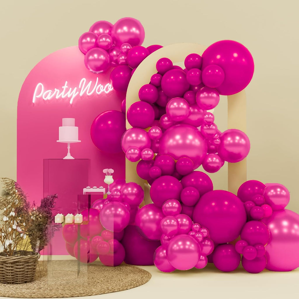 PartyWoo Hot Pink Balloons - 140-Piece Metallic Balloon Arch Kit for Engagements & Parties | 5-18 Inch Sizes