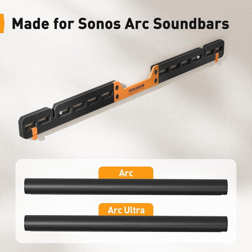 Perlegear Soundbar Wall Mount - Compatible with Sonos Arc & Ultra | Hidden Design, Sturdy Steel Structure
