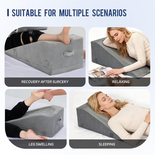 Leg Elevation Pillow for After Surgery, Adjustable Wedge Pillow for Legs Knee Swelling & Blood Circulation Relief, Memory Foam Knee Replacement Surgery Recovery Pillow (Gray, 27.5inx13inx10in)