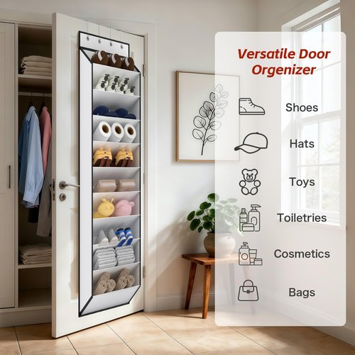 KEEPJOY 10 Tiers White Over Door Shoe Organizer Storage, Hanging Shoe Holder for Door with Large Deep Pockets, Fit 20-30 Pairs Shoe Rack for Sneakers, Boots (White)