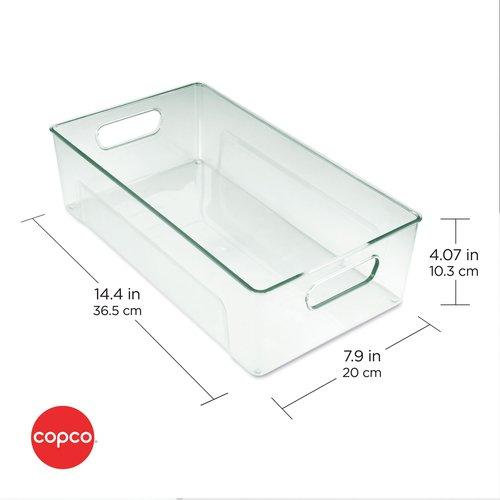 Copco Clear Storage Bin, for Kitchen, Fridge, Pantry, Laundry, and More, 14.4 x 7.9 x 4.07 Inch Clear Green
