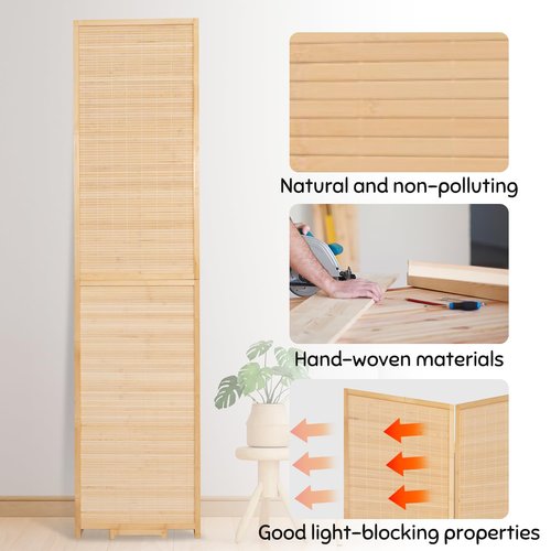 Bamboo Room Divider Folding Privacy Screens, Wall Divider for Room Separation, Portable Room Partitions and Dividers, 5.6FT Bamboo Mesh Woven Room Divider Panel (Beige, 4 Panel)
