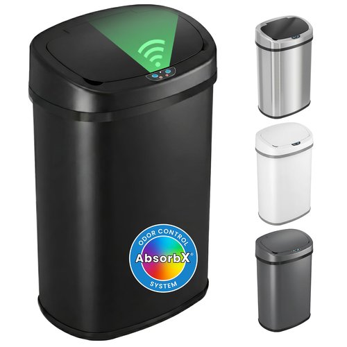 iTouchless 13 Gallon Oval Automatic Garbage Can with Odor Filter, 50L Touchless Kitchen Wastebasket, Smart Hands-Free Motion Sensor Lid, Fingerprint-Proof, Soft-Close, Modern Matte Black Finish