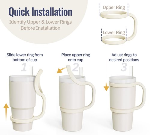 NiHome Tumbler Handles Compatible with 20oz Stanley Quencher 20oz YETI Rambler Tumblers, Silicone Tumbler Handles for Home Travel Outdoors Daily Use, BPA-Free and Dishwasher Safe (Cream)