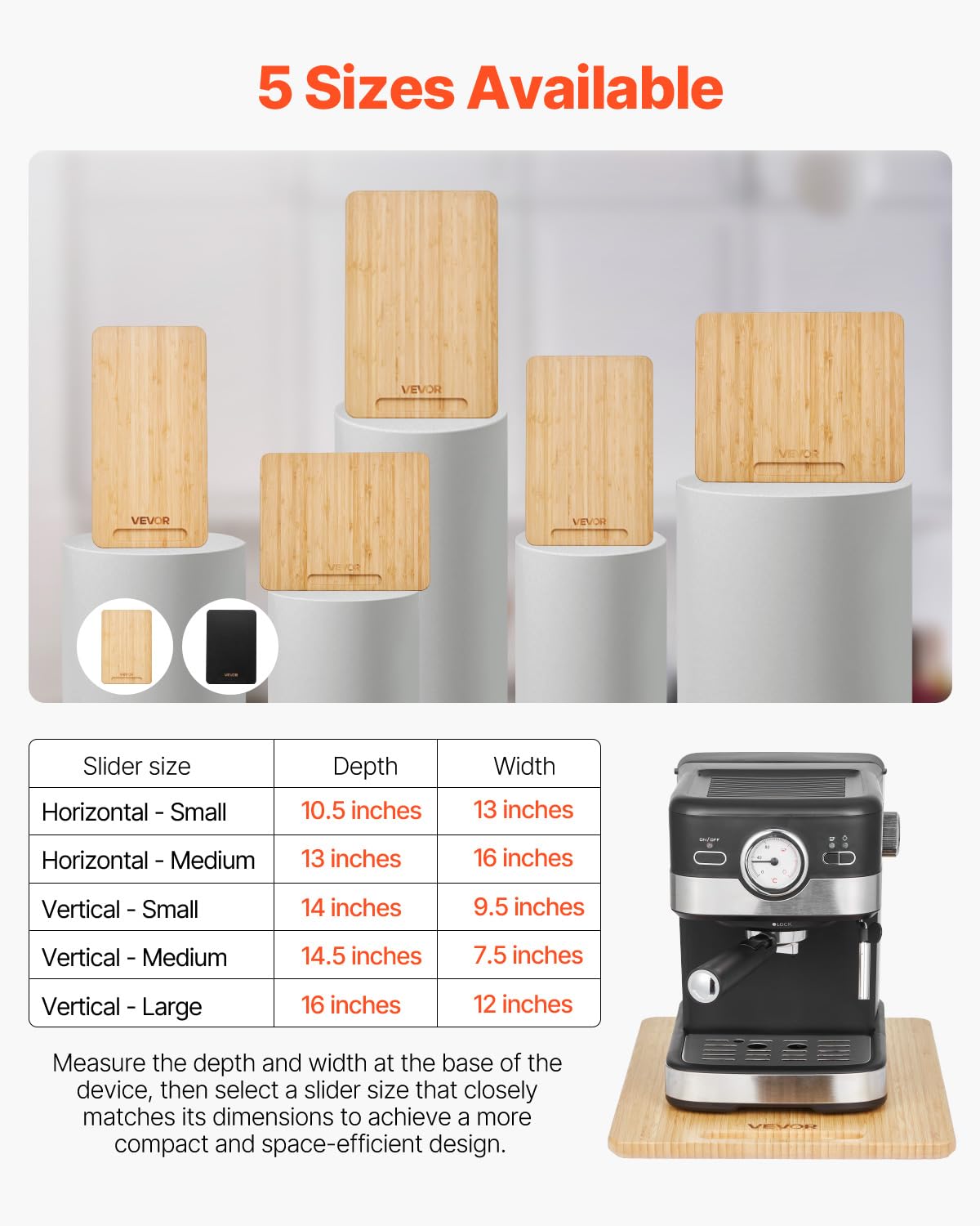 VEVOR Appliance Slider, Large 16 x 12-inch, Rolling Sliding Tray with Rubber Wheels & Hollow Handle, Easy to Clean, Appliance Rolling Tray for Coffee Maker, Kitchen Countertop, Natural Wood