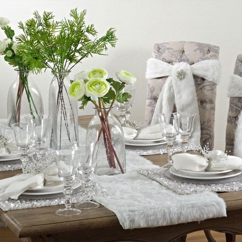 Faux Fur Design Table Runner, 15"x108", White