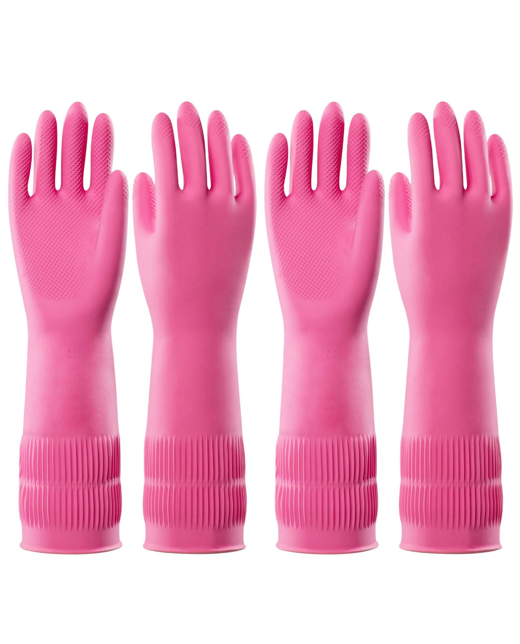PACIFIC 2 Pairs Reusable Rubber Gloves for Washing Dishes and Cleaning Tasks, Water Resistant Household Gloves for Kitchen Bathroom, Grippy Latex Dish Washing, Pink, Small