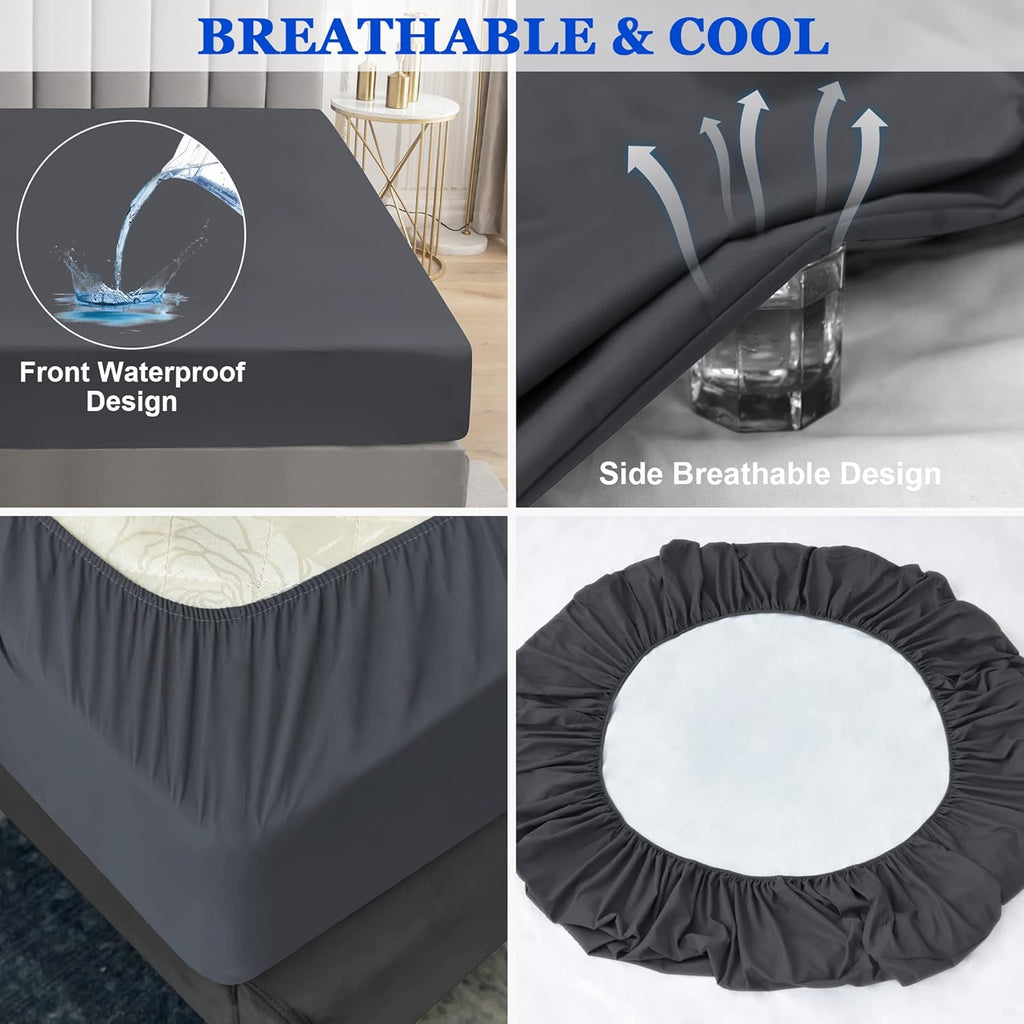 Sufdari Twin Size Mattress Protector - Waterproof Fitted Sheet Cover with 18" Deep Pocket | Comfortable Deep Gray