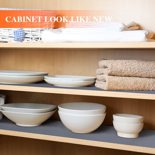 Mcrbeay Shelf Liners for Kitchen Cabinets, 10" W x 120" L, Non Adhesive Non-Slip Kitchen Drawer Liners, Waterproof Durable Cabinet Liners for Shelves, Pantry, Dark Gray