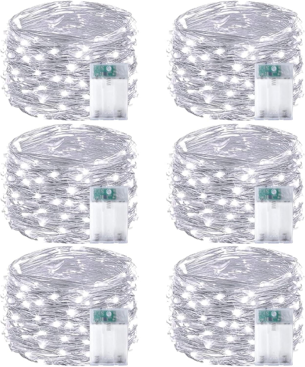 Skiennix 6-Pack Battery Operated Fairy Lights - Waterproof 16FT 50 LED String Lights | Cool White for Indoor/Outdoor Decor