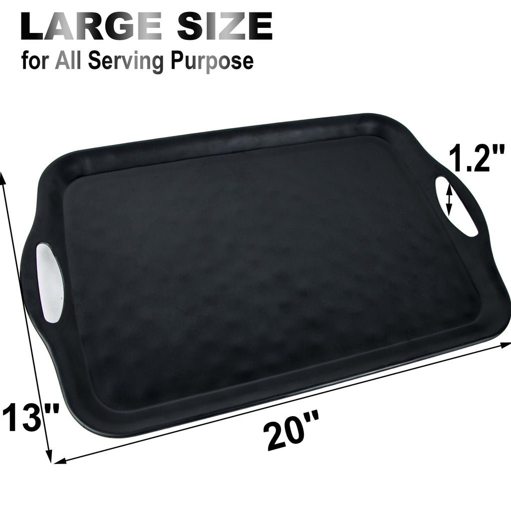 Extra Large Serving Tray with Handles, 20x13 inch, Set of 2 Melamine Platters for Serving Food, Turkey, Cookie, Rectangular Trays for Eating, Raised Dots Matt Finished, Dishwasher Safe, Black