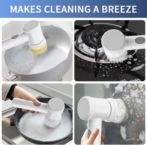 HFLYJPYW Electric Spin Scrubber - Shower Scrubber,Bathroom Scrubber Electric,for Cleaning Tub, Floor, Tile, Window, Sink, Kitchen Cleaning with 6 Electric Cleaning Brush Head (6)