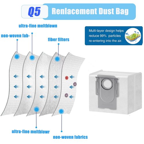 20 Packs Q8 Q7 Q5 Bag Replacement for roborock Q5 Q5+ Q7 Q7+ Q7 Max Q7 Max+ Q8 Max+ S7 MaxV Ultra S8+ S8 Pro Ultra Robot Vacuum Cleaner,Q5 bags:3L Large Capacity Disposable Bag Replacement