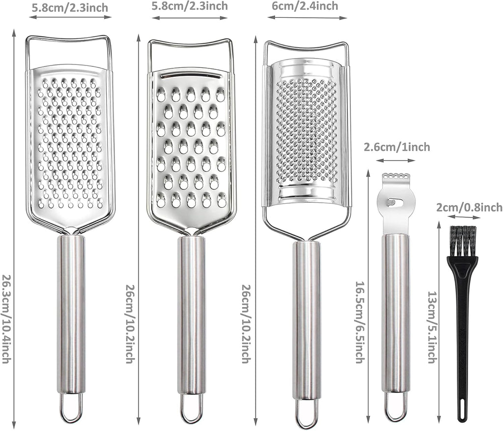 Tongjude Stainless Steel Cheese Grater Set - 5-Piece Kitchen Grater, Peeler, Slicer & Zester with Cleaning Brush