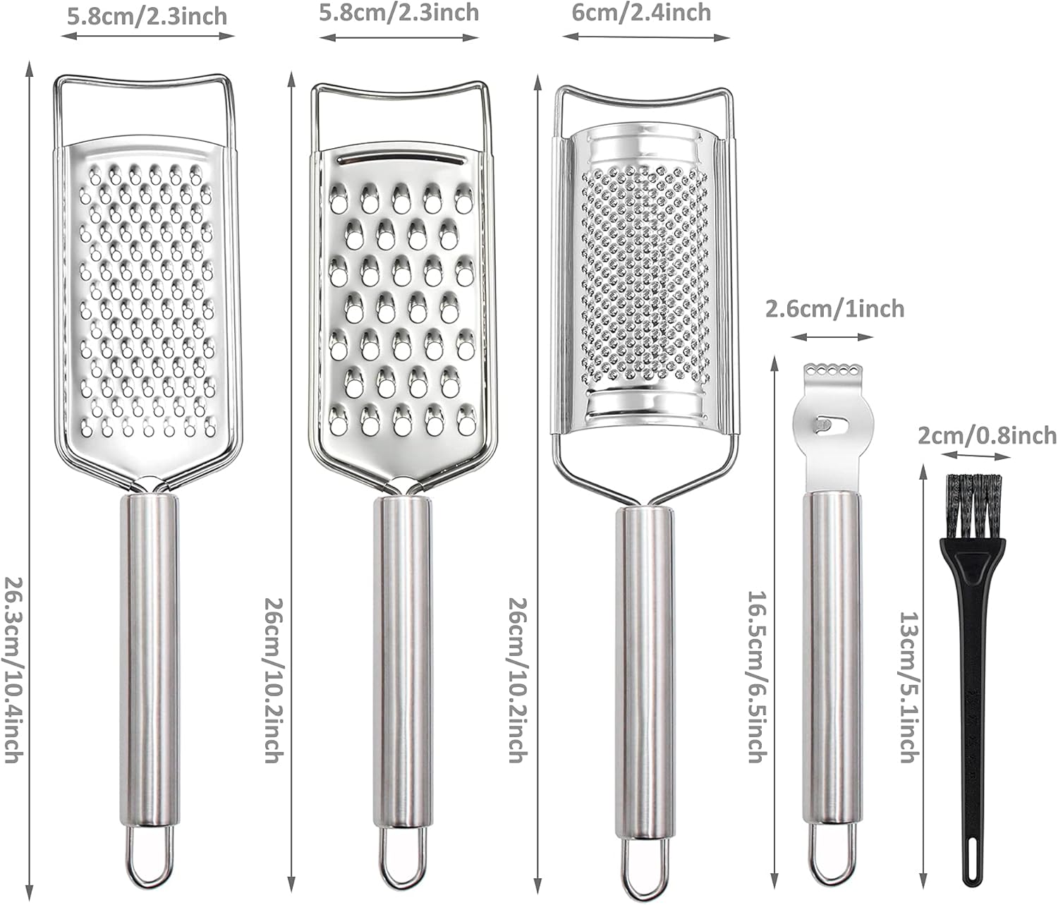 Tongjude Stainless Steel Cheese Grater Set - 5-Piece Kitchen Grater, Peeler, Slicer & Zester with Cleaning Brush