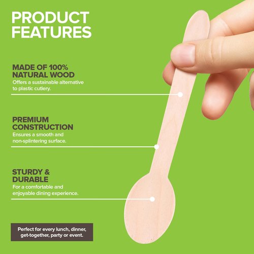 100% Wooden Disposable Spoons, (100 Count) Planet Friendly Utensils, Compostable Cutlery Spoons For Parties, Concession stands And Hosting