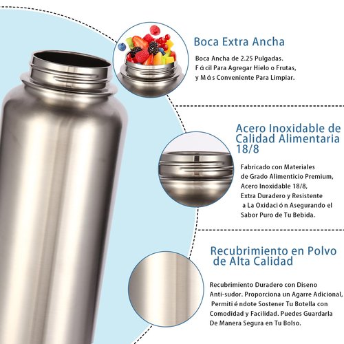 Volhoply Insulated Water Bottles Bulk 8 Pack, 40 oz Stainless Steel Sports Bottle with Paracord Handle & Spout Lid, Vacuum Metal Travel Water Cups with Wide Mouth,Reusable Large jug(Silver,8 Set)