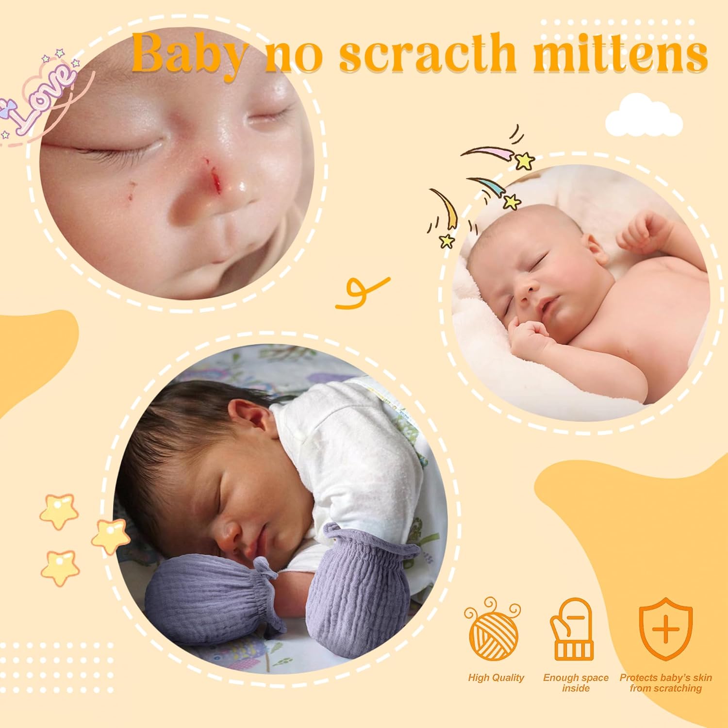 Pro Goleem Muslin Baby Mittens - 100% Cotton No Scratch Soft Gloves for Newborns | 0-6 Months