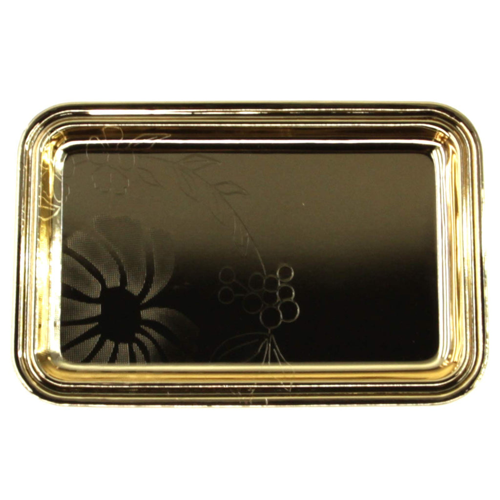 Maro Megastore (Pack of 4) 7 inch x 4.7 inch Rectangular Iron Gold Plated Mirror Serving Tray Floral Engraved Decorative Party Birthday Wedding Buffet Wine Decor Platter Plate Base Dish CC-1155