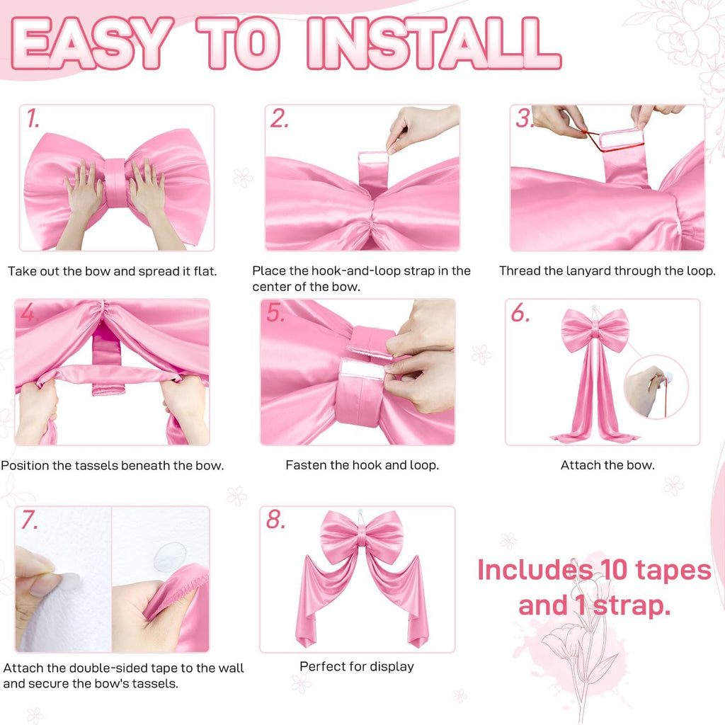 Skiennix Large Pink Bow - 70 x 22 Inch Satin Ribbon Tie for Coquette Birthday & Wedding Decor