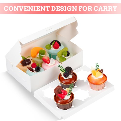 KGVZPT White Cupcake Boxes Holds 6 Standard Cupcake Container,50 Packs,Pastry and Bakery,9.4x6.1x3.14Inches Cookie Boxes with Window and Six Treat Holder for Birthday Holiday Party Bakery