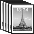 Upsimples 18x24 Picture Frame Set of 5 - Display 16x20 with Mat or 18x24 Without - Black Wall Gallery Frames