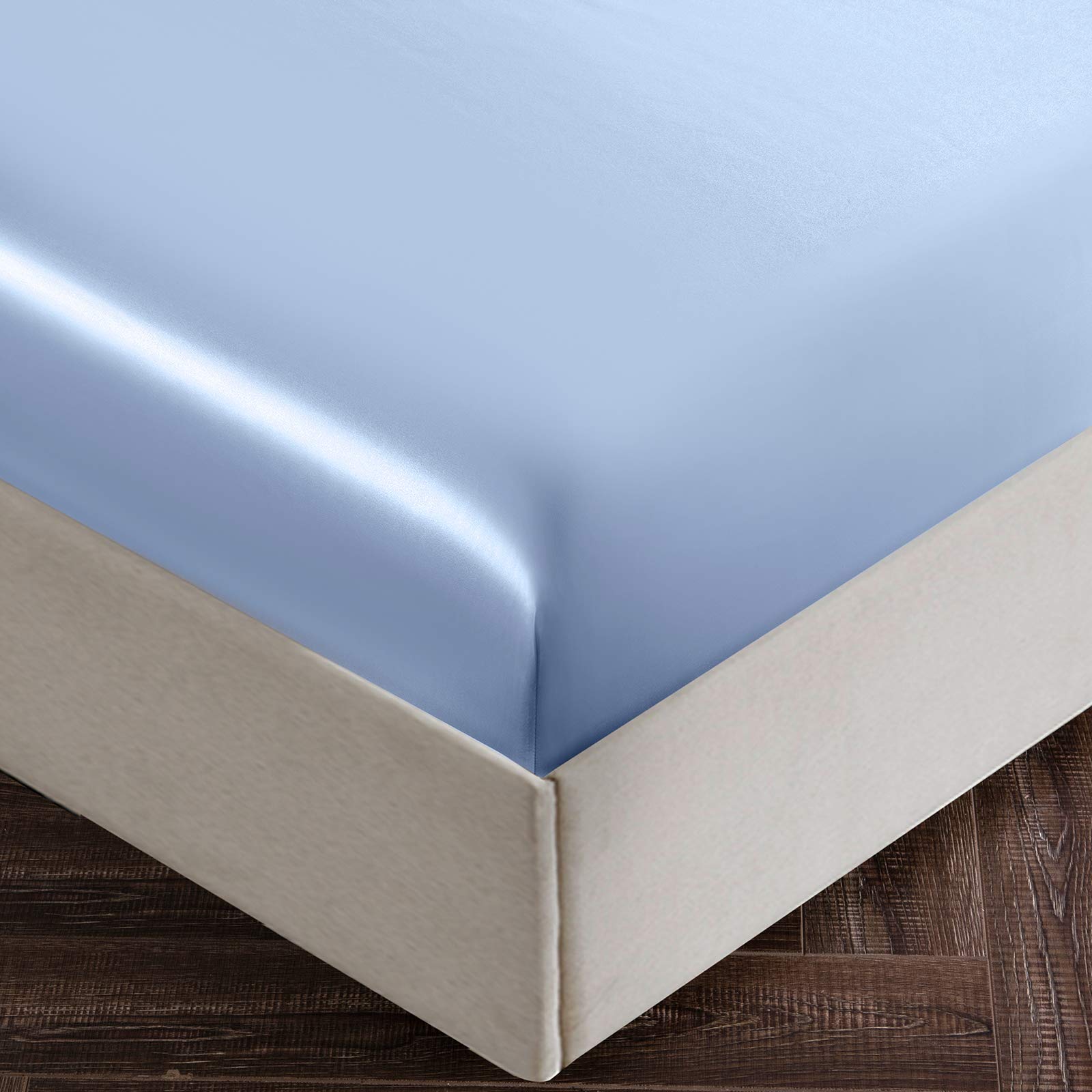 SiinvdaBZX 3-Piece Set Satin Twin XL Fitted Sheet & 2 Pillowcase, Baby Blue Silky Soft Fitted Bottom Sheet Twin Extra Long Bed Sheets, Wrinkle Free, Fade Resistant (Deep Up to 15")