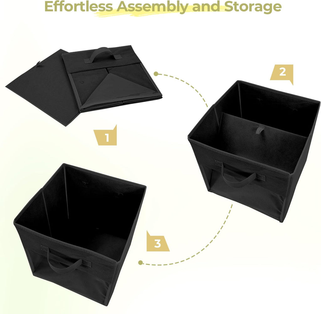 Storage Bins - 11x11 Collapsible Cube Organizers with Clear Window & Handles | Black, 12 Pack