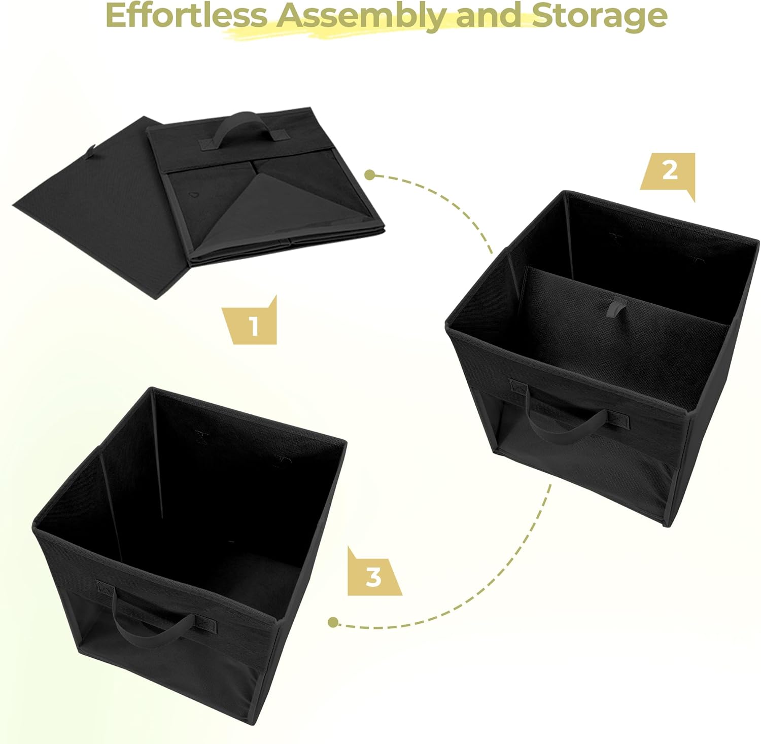 Storage Bins - 11x11 Collapsible Cube Organizers with Clear Window & Handles | Black, 12 Pack
