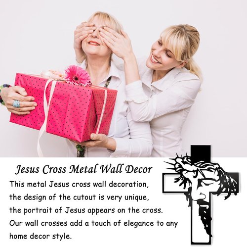 Black Jesus Wall Cross Decor - Metal Crucifix Sculpture for Living Room | Grateful Christian Gift (12.59" x 9.84")