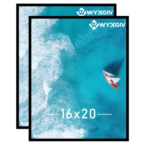 Wyxgiv 16x20 Picture Frame Set of 2, Scratch-Proof Black Frame Lightweight yet Sturdy Display Poster Artwork 16 x 20 Horizontally/Vertically - Slide-In Strips|2 Packs|Black|16"x20"