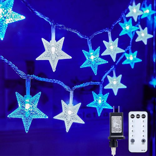 Minetom Star String Lights - 33 ft 100 LED Blue & White Fairy Lights with Remote & Timer | Waterproof for Indoor/Outdoor Use