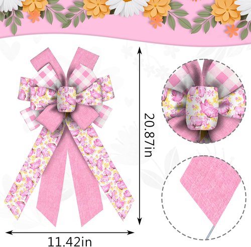 Estivaux Large Spring Flowers Wreath Bows - Pink Burlap Butterfly Design for Weddings & Parties