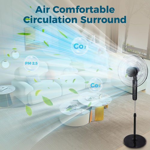 Aottop 16" Pedestal Fan - Touch Screen & LED Thermometer | Remote Control, 3 Speeds, 90° Oscillation, Quiet for Bedroom & Office