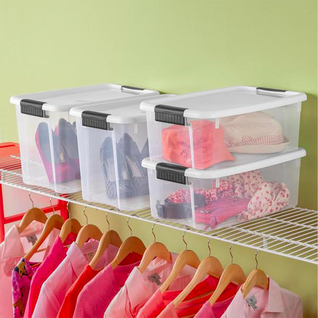 Sterilite Clear Plastic Storage Containers - Stackable 30 Quart & 18 Quart Bins with White Latching Lid | Organizing Solution (6 Pack)
