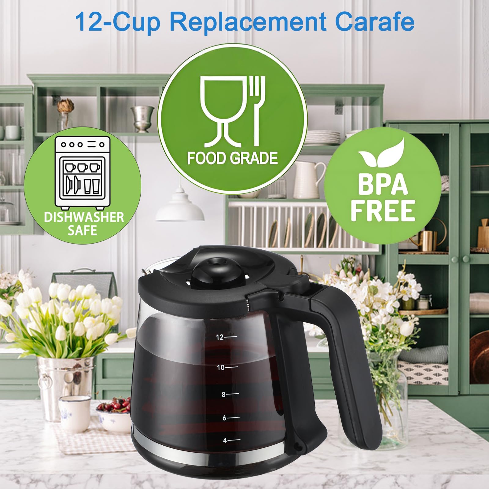 Mascepwise 12 Cup Coffee Maker Carafe Replacement Pot Compatible with, 12 Cup Glass Pot Replacement Coffee Carafe Replace Part# RF, LM, PC and SC Series