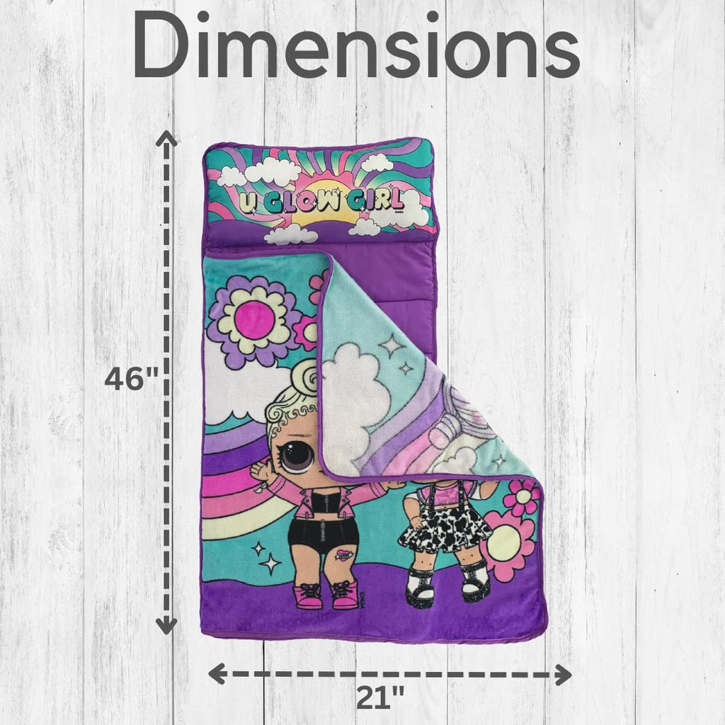 LOL Surprise! 24"(W) X 45"(L) Soft Toddler Nap Mat with Pillow and Blanket Perfect for Preschool, Daycare, and Travel (100% Official Licensed Product)