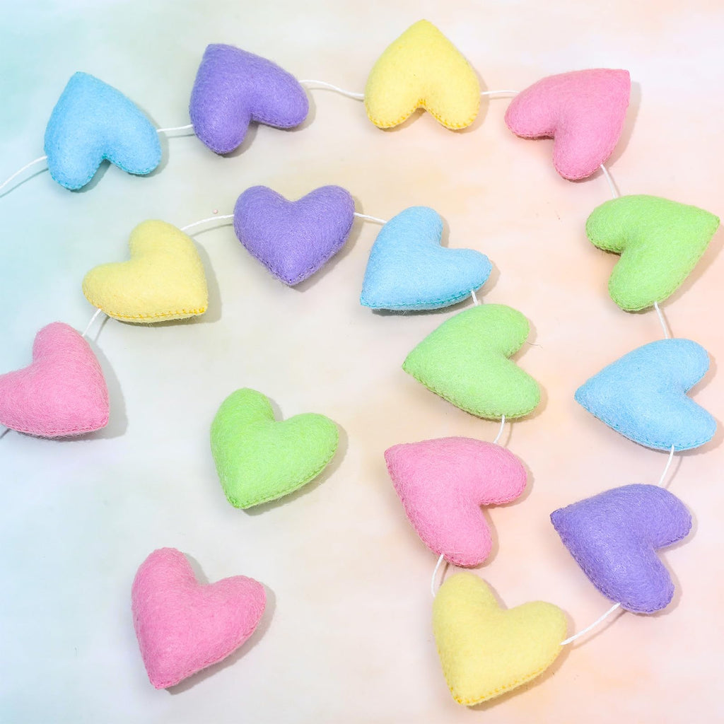 Whaline 8.2Ft Valentine's Day Heart Felt Garland Banner Pastel 3D Heart Garland Romantic Hanging Ornament for Wedding Anniversary Birthday Party Home Decor