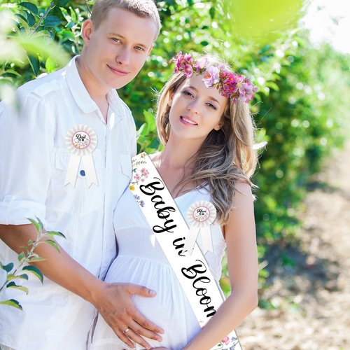 Ceenna Wildflower Baby Shower Decorations Baby in Bloom Floral Mom to Be Sash and Dad to Be Pin Flower Crown for Gender Reveals Shower Party Favors Pregnancy Mommy Dress Gift