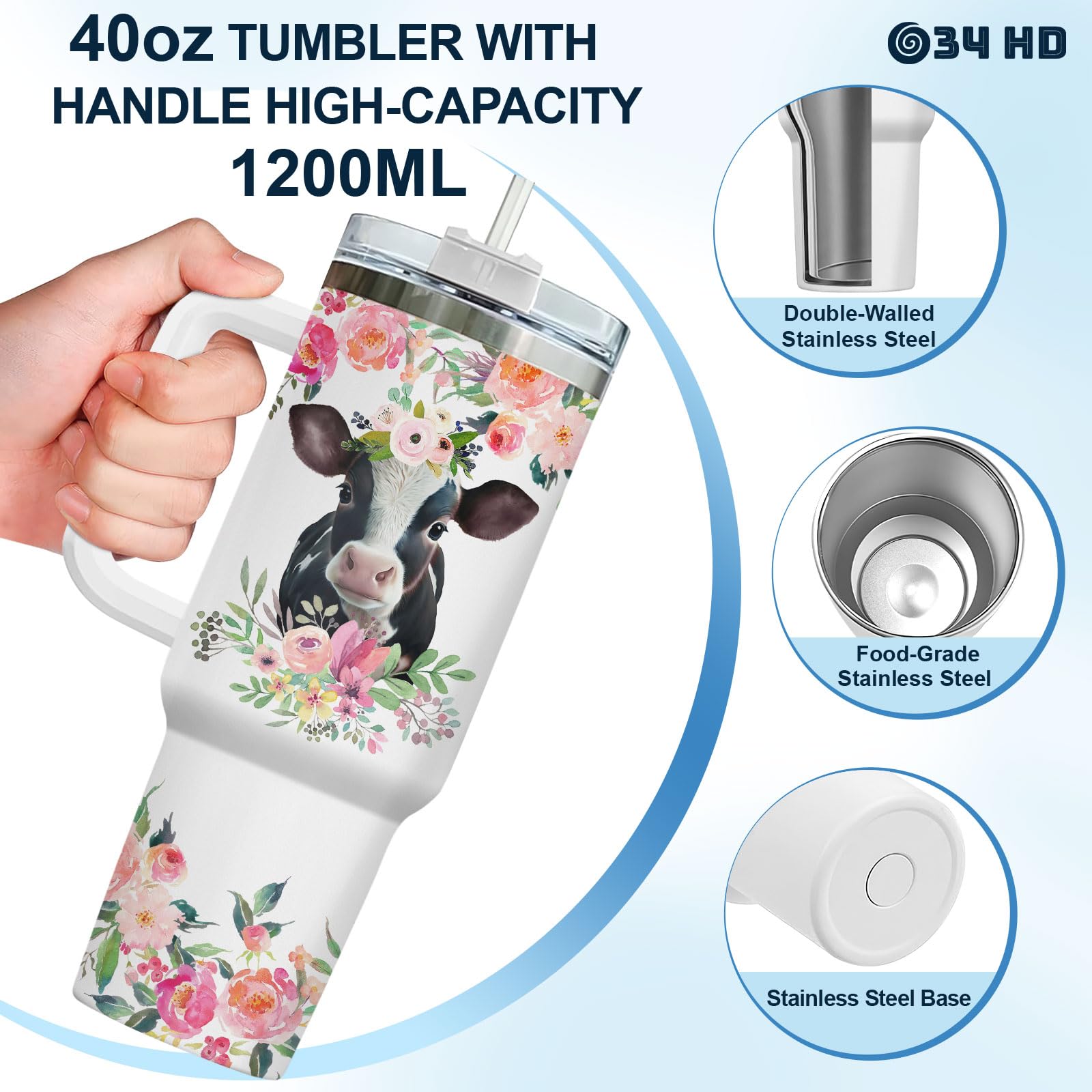 34HD Sloths Tumbler 40oz with Handle and Straw, Just A Girl Who Loves Sloth Vacuum Insulated Travel Coffee Mug, Special Gifts for Her on Mother's Day - Birthday Present to Mom, Girls & Women