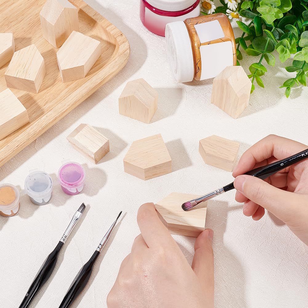 OLYCRAFT Unfinished Wood House Shaped Blocks - 12 Pcs in 4 Sizes for Farmhouse Decor | Crafting & DIY Projects